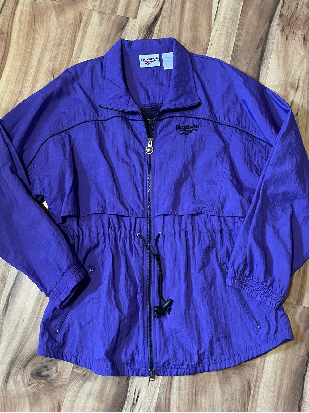 VTG 1990s Reebok Purple Windbreaker Jacket Cinch Waist Sz Med